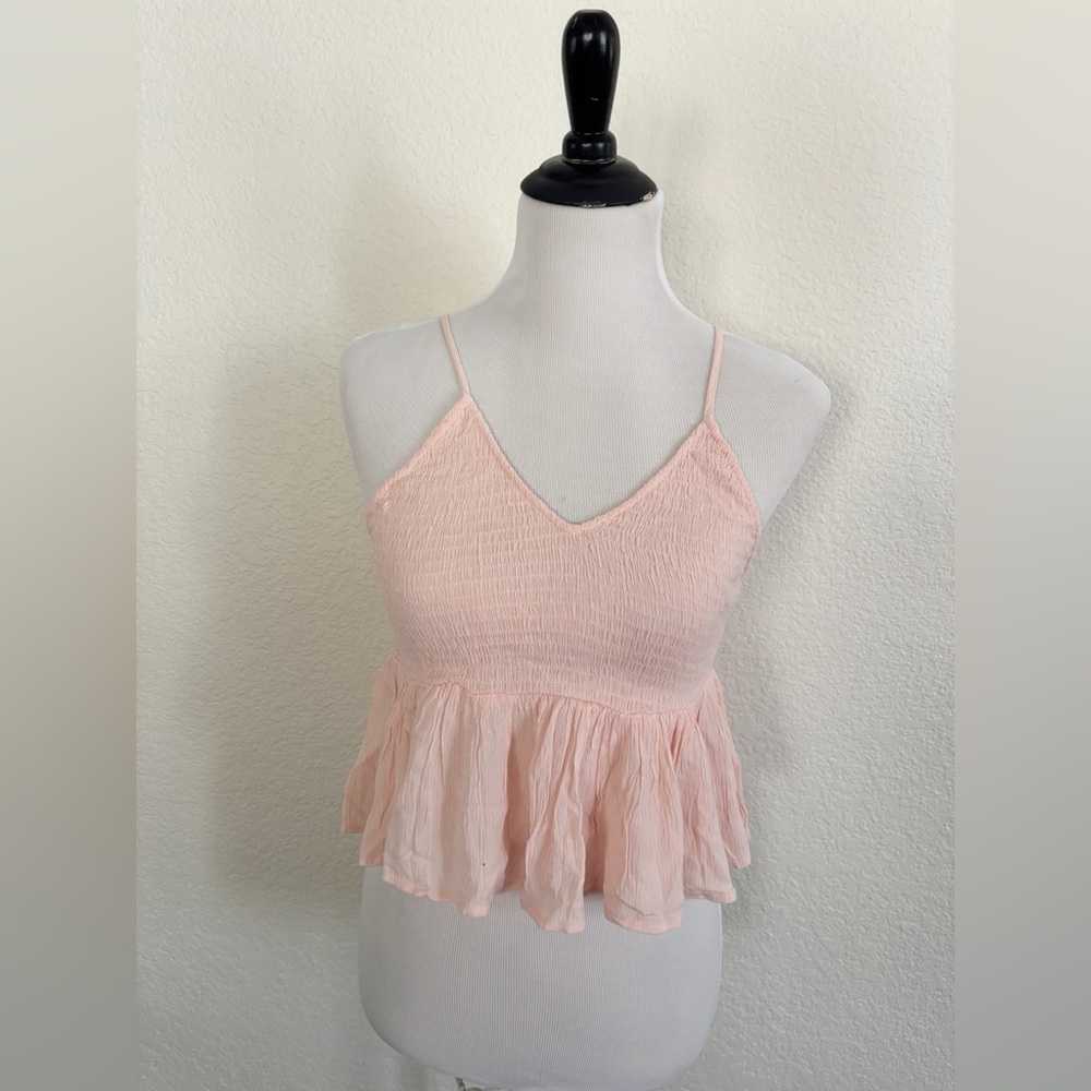 Kiwi & Punch Peplum Cami Top Size S Ice Pink Smocked V-Neck LT6248